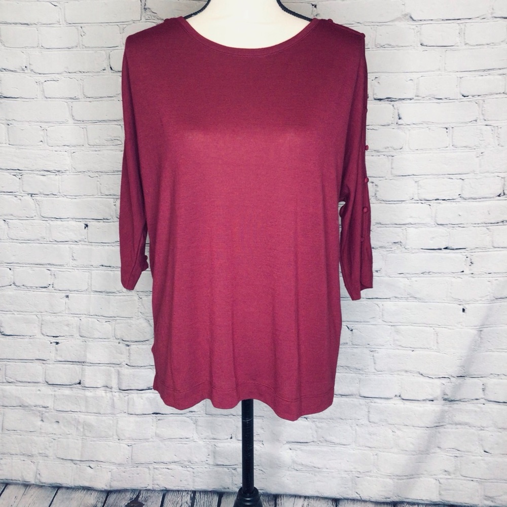 LOFT Burgundy Slit 3/4 Dolman Sleeve with Buttons Sweater Small NWT